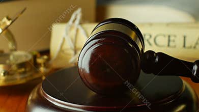 Divorce court law justice litigation concept with gavel and hammer