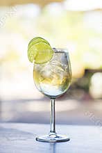 Martini bianco vermouth spritzer with lime