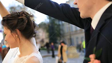 Bride and groom at wedding dance shot in slow