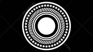 3d sports badge, golden golf ball with animated metal rings and stars.