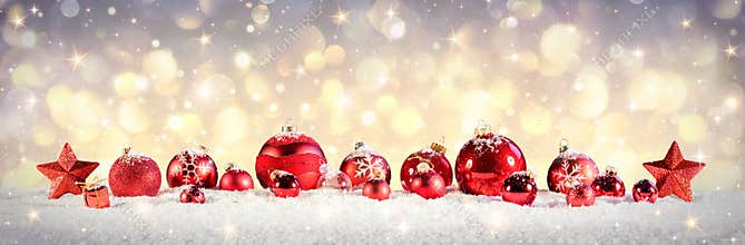 Vintage Christmas Baubles On Snow