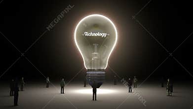 Typo 'Technology' in light bulb and surrounded businessmen, engineers, idea concept version (included alpha)