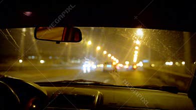 Car interior in moving vehicle