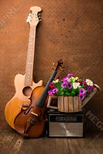 Violin, guitar and radio on still-life