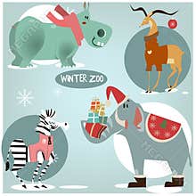 Wild animals in winter clothes