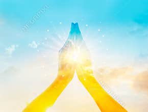 Abstract colorful respect and pray on sky background