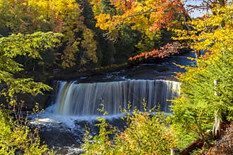 Fall colors at Tahquamenon Falls in Michigan