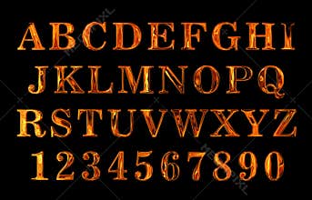Fire text. Alphabet of fire. red-hot metal text
