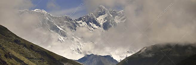 Panoramic view of Nuptse, Lhotse, Everest from Nepal