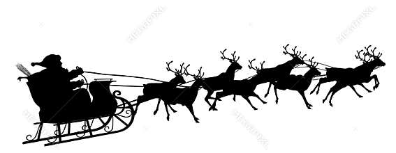 Santa Claus with Reindeer Sleigh Symbol - Black Silhouette