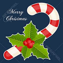 Candy Cane & Holly Berry Christmas Card
