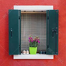 Colorful residential house window in Burano