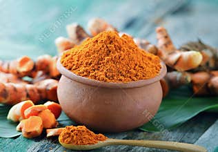 Turmeric powder in ceramic bowl