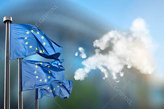 European union flags and map of Europe