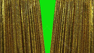 Beautiful Luxury Gold Curtains, Opening and closing 3d animation. HD 1080. Green Screen.