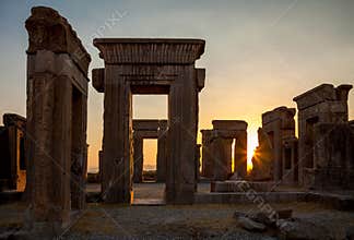 Orange Sunset at Palace of Darius from Achaemenid Empire in Persepolis of Shiraz