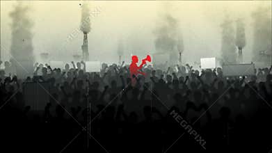 Protest in the city. Retro style.