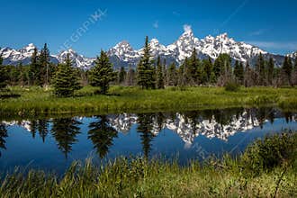 Snow Capped Tetons at Schwabachers Landing