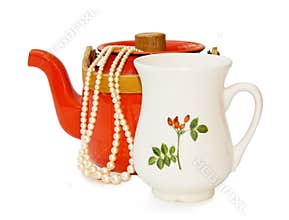 Vintage teapot and milk jar with clipping path