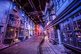 Scene of buildings from Harry Potter film