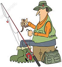 Fisherman putting a worm on a hook