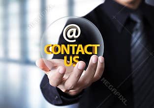 Businessman showing contact us text in crystal ball