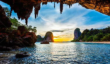 Sunset on Pranang beach. Railay , Krabi Province Thailand