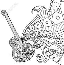 Doodles design of guitar for coloring book for adult