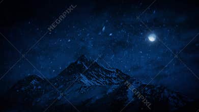 Snow Falling On Mountains At Night