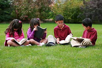 Kids Reading Outside
