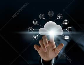 Cloud computing, futuristic display technology connectivity