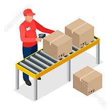 Warehouse manager or warehouse worker with bar code scanner