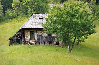 Old abandoned country house. Summer landscape