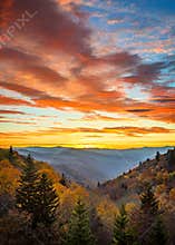 Fall colors, scenic sunrise, Great Smoky mountains