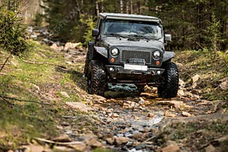 Off-road extreme expedition on black jeep wrangler
