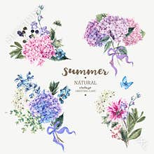 Set of vintage bouquet blooming hydrangea