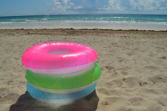 Beach inflatable toys on sand