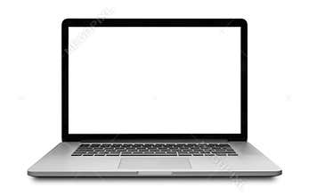 Laptop with blank screen front view position isolated on white background
