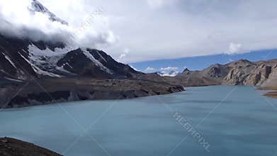 Panoramic View of Tilicho Lake with Majestic Mountain Range in the Himalayas