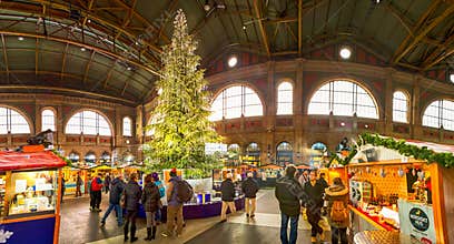 Traditional Christmas market with chrismast tree in Zurich, Switzerland