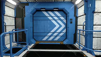 Space ship futuristic interior. Sci fi view. flight corridor. Green screen.