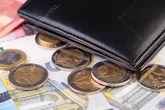 Wallet and euro money closeup