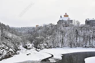 Winter landscape with a beautiful Gothic castle Veveri. Brno city - Czech Republic - Central Europe.