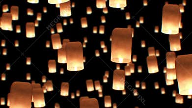 Beautiful Looped 3d animation of Floating Lanterns in Yee Peng Festival. Seamless. HD 1080