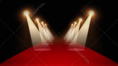 Animation red carpet path with spotlight shinning as the number countdown intro from 5 to 1 and curtain close background