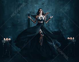 Beautiful witch floating in the air