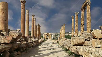 Roman ruins in the Jordanian city of Jerash Gerasa of Antiquity, capital and largest city of Jerash Governorate, Jordan
