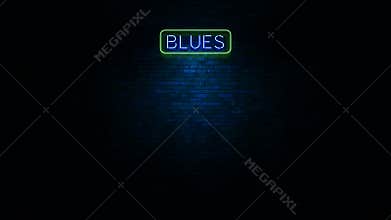 Blues Neon Light Sign Flickering at Wall
