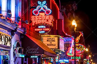 Neon signs on Lower Broadway Nashville