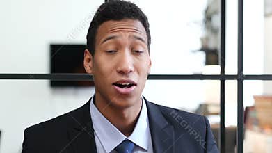 Black Businessman Talking to Camera, Online Video Chat